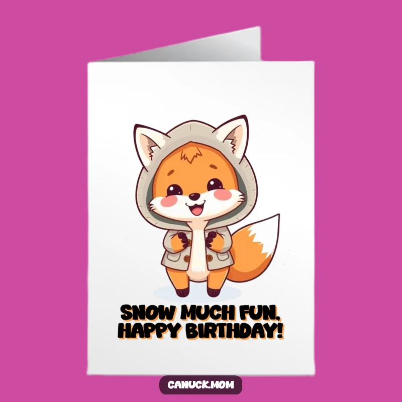 Free Printable Birthday Card: Funny Fox in Parka, Catching Snowflakes