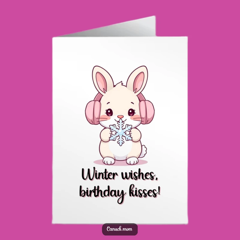 Free Printable Birthday Card: Funny Rabbit Ear Muffs Snowflake Downloadable Gift