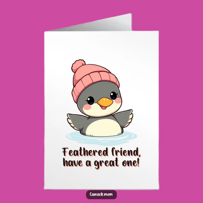 Free Printable Birthday Card: Funny Smiling Loon in Beanie, Hilarious Downloadable Eco-Friendly Gift
