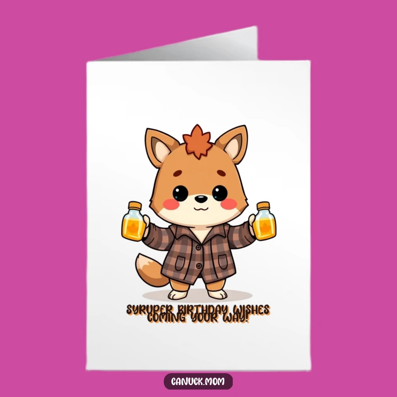 Free Printable Funny Birthday Card: Juggling Canadian Animal Syrup Fun