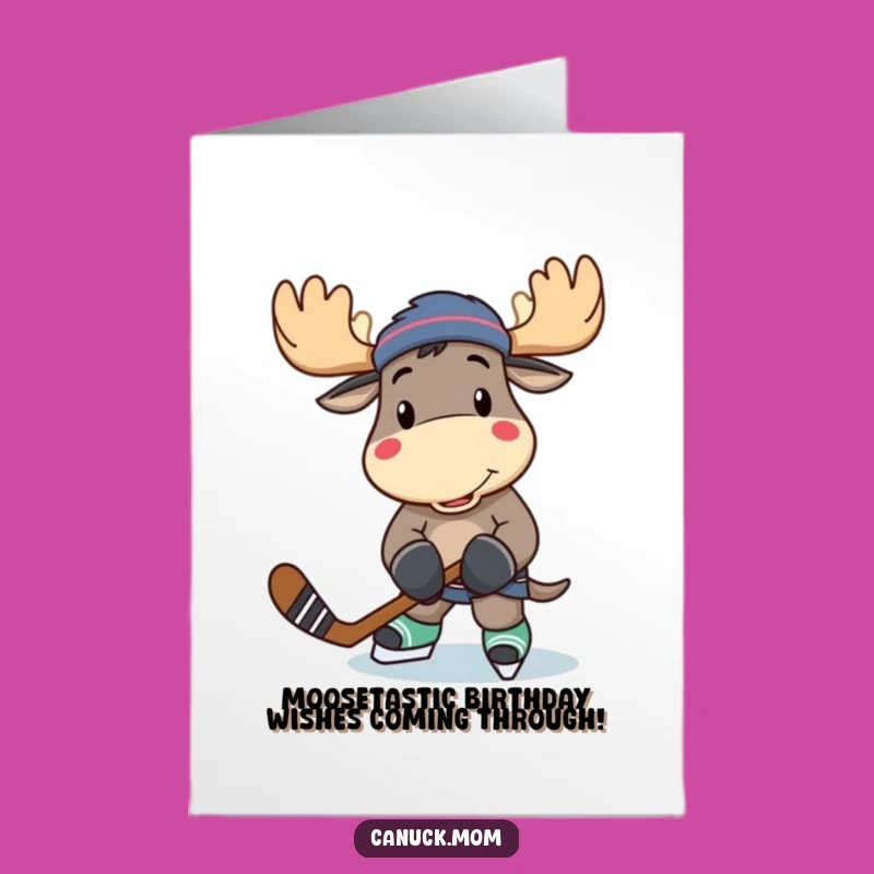 Free Printable Hockey Moose Birthday Card: Funny Downloadable Gift for Players
