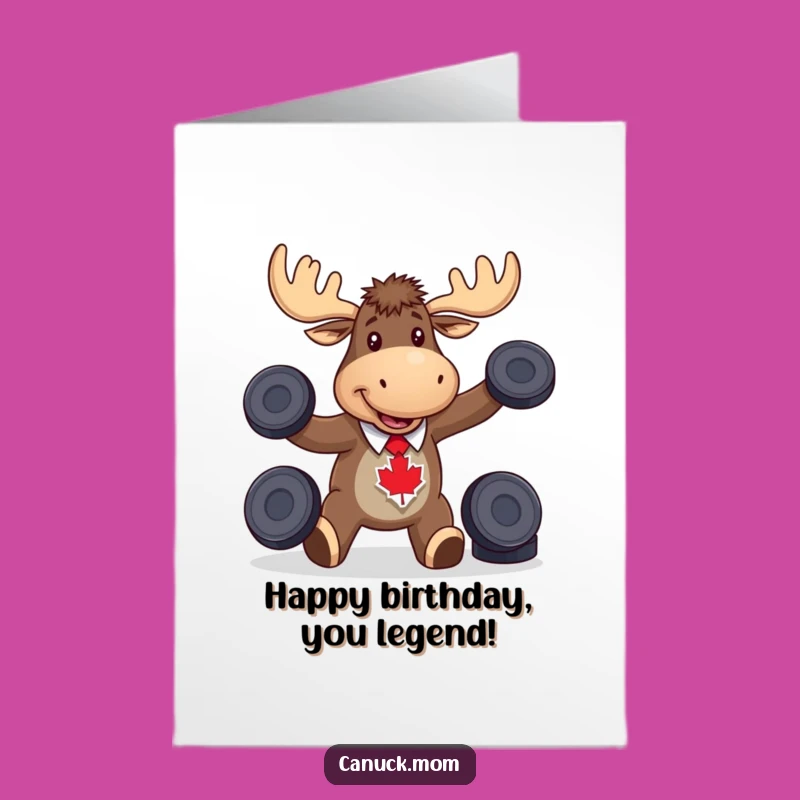 Free Printable Birthday Card: Funny Moose Juggling Pucks, Happy Birthday Fun
