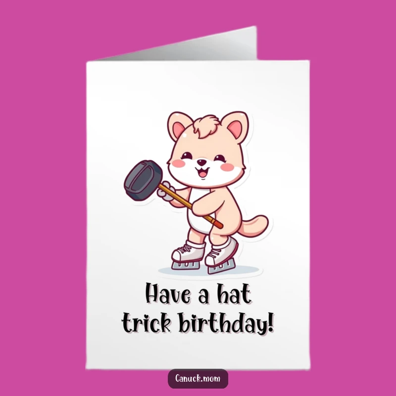 Free Printable Funny Birthday Card: Skating Animal Puck Fun