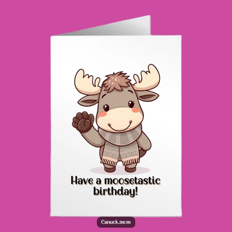 Free Printable Birthday Card: Cheerful Moose Scarf Wave Design for a Fun Downloadable Gift