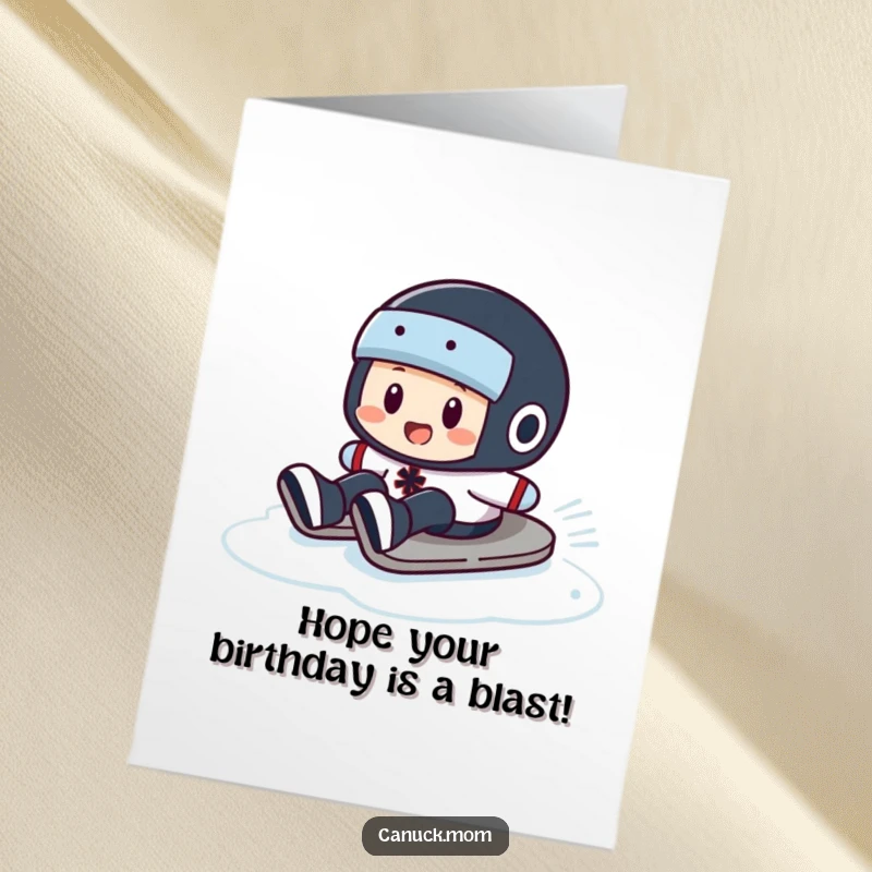 Funny Free Printable Birthday Card: A hockey puck character hilariously slides across ice, celebrating a goal-worthy birthday.