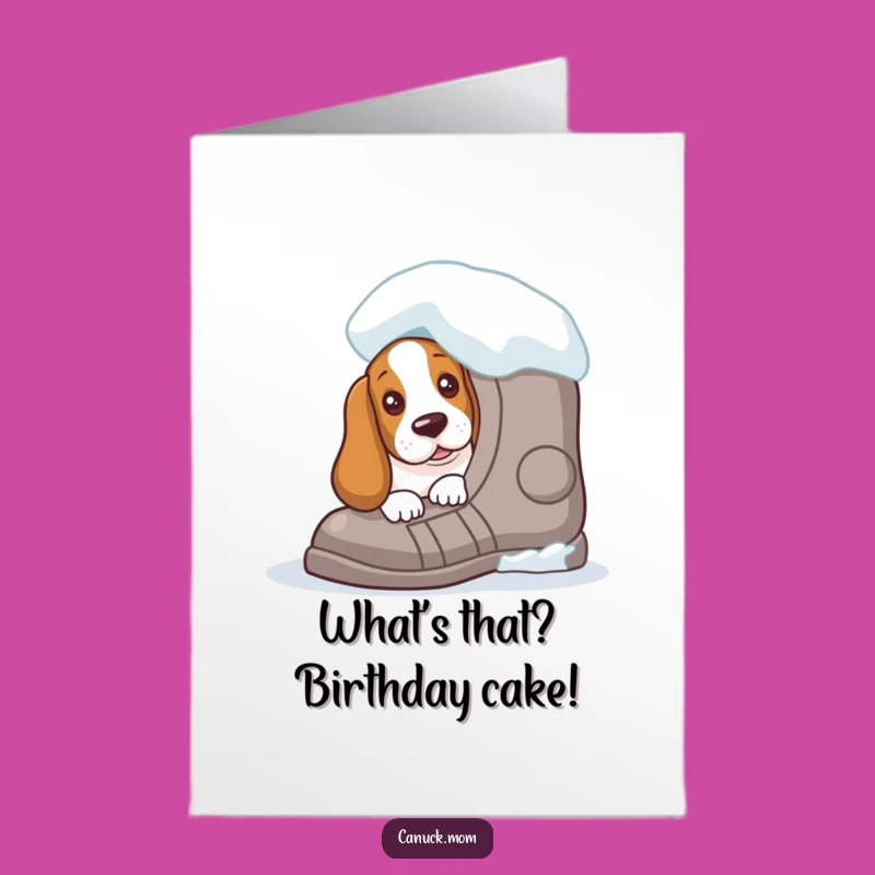 Funny Free Printable Birthday Card: Curious Basset Hound Snowshoe Surprise, Downloadable Gift