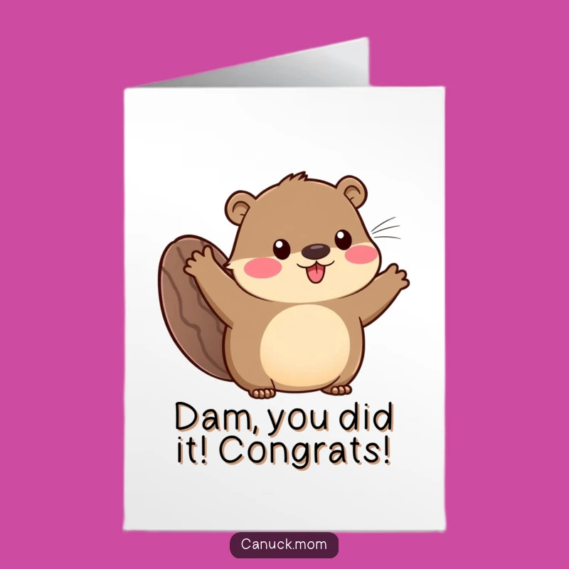 Free Printable Congrats Card: Beaver Tail Wave Animal, Cheerful Gift
