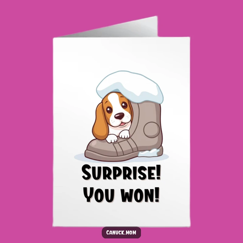 Free Printable Congrats Card: Curious Basset Hound Snowshoe Peek, Downloadable Celebration