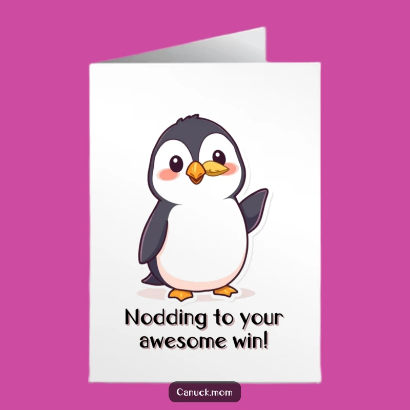 Free Printable Congrats Card: Polite Puffin Feather Nod Funny Downloadable Gift