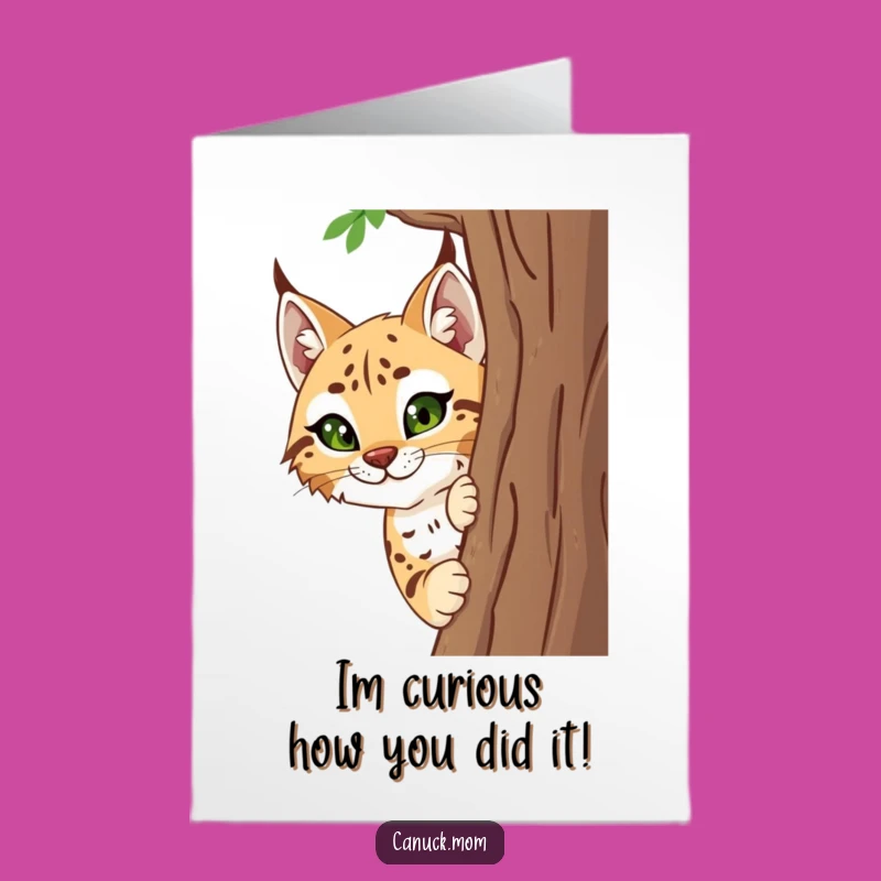 Free Printable Congrats Card: Curious Lynx Peeking - Funny Downloadable Gift
