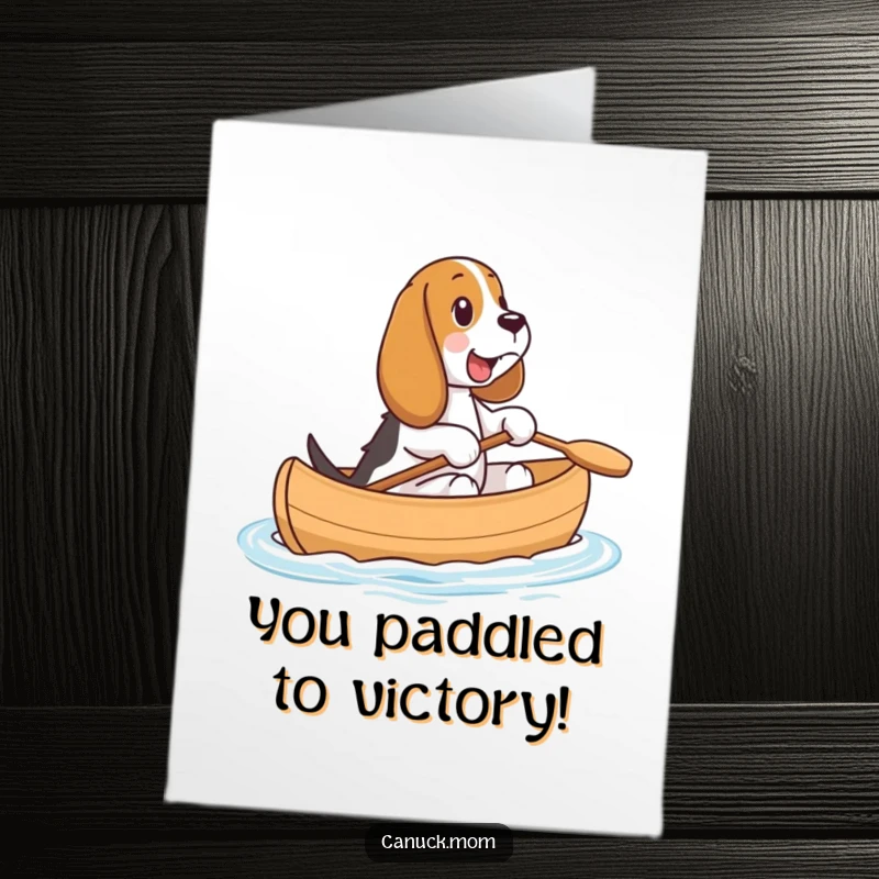 Funny Free Printable Congratulations Card: Basset Hound enjoys a happy ride in a miniature canoe.