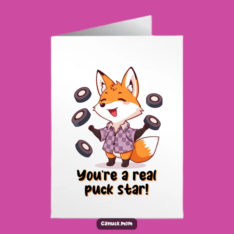 Free Printable Congrats Card: Fox Juggling Pucks Victory Celebration