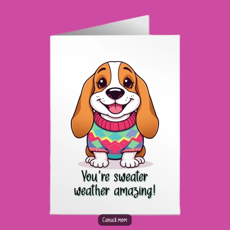 Free Printable Congrats Card: Sweater Basset Hound Funny Downloadable Celebration Gift