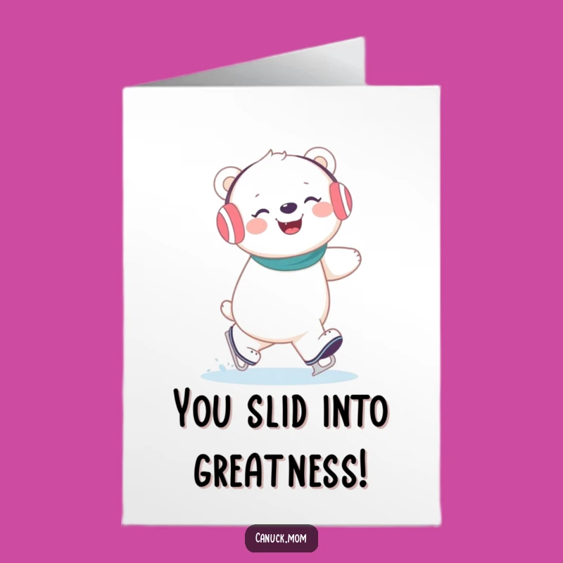 Free Printable Congrats Card: Giggling Polar Bear Ice Skating Triumph