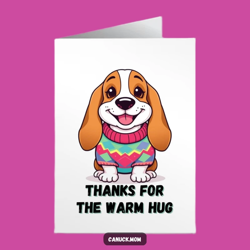 Free Printable Thank You Card: Cozy Sweater Basset Hound Funny Downloadable Appreciation Gift