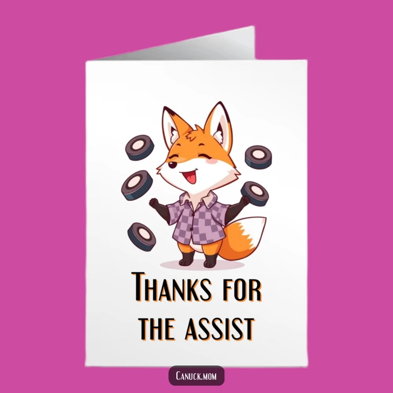 Free Printable Thank You Card: Fox Juggling Pucks Grateful Gesture