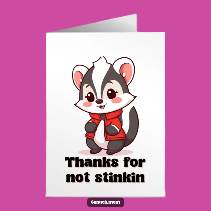 Free Printable Thank You Card: Friendly Skunk Red Jacket - Funny Downloadable Gift