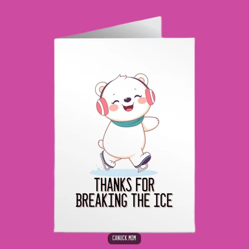 Free Printable Thank You Card: Giggling Polar Bear Ice Skating Gratitude