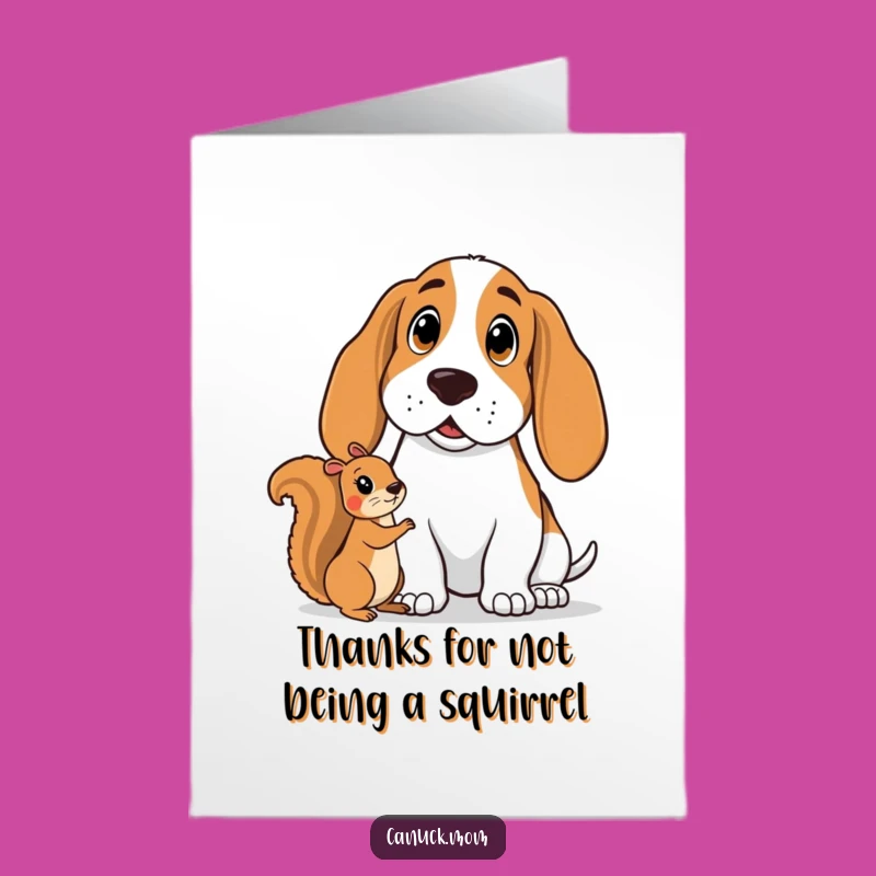 Free Printable Thank You Card: Surprised Basset Hound & Squirrel Funny Downloadable Gift