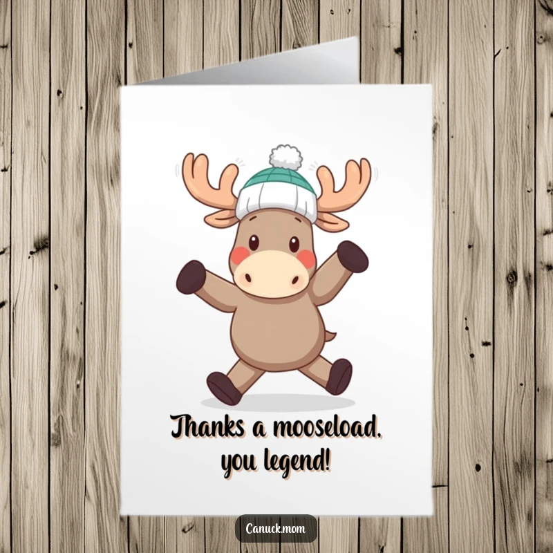 Funny Free Printable Thank You Card with a playful moose in a toque busting a move, perfect for expressing thanks.