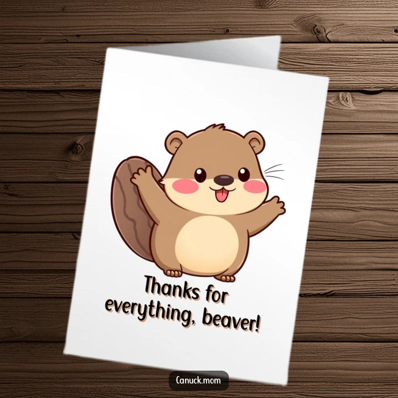Funny free printable thank you card of an animal with a beaver tail waving enthusiastically, expressing sincere thanks.