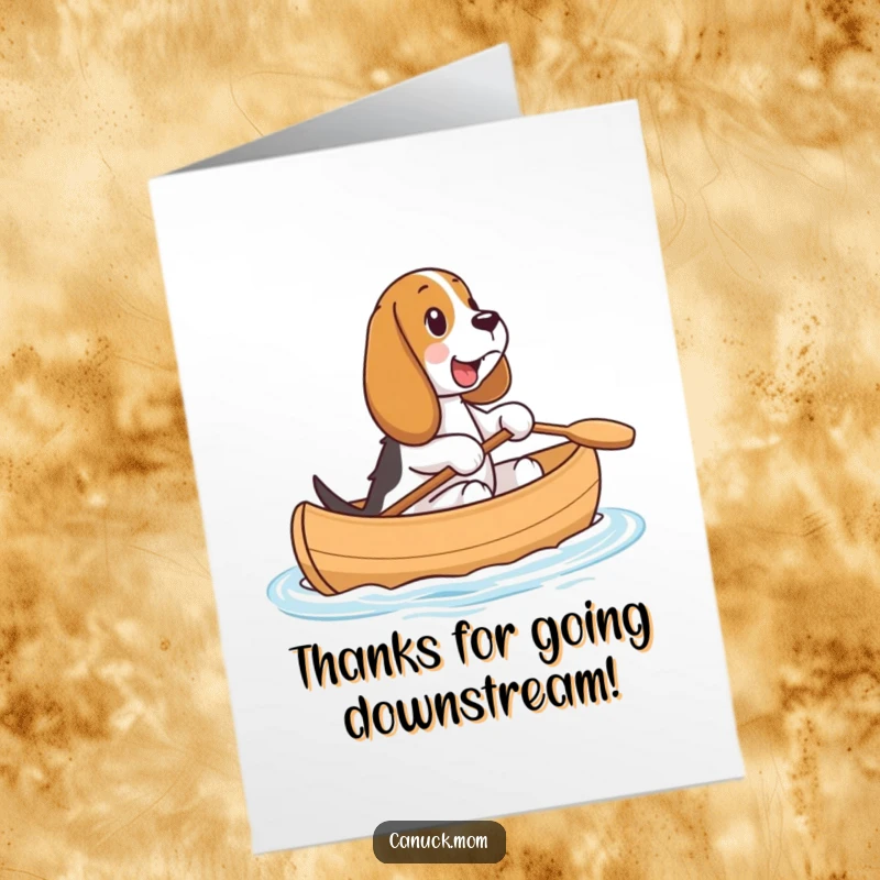 Funny Free Printable Thank You Card: A happy Basset Hound navigates a tiny canoe with ease.
