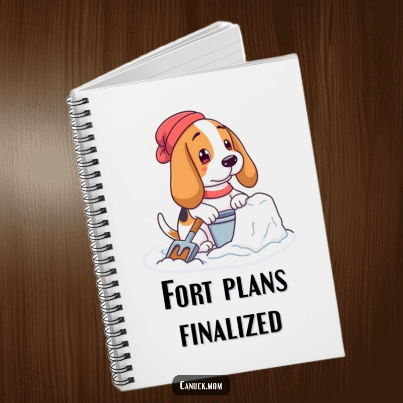 Funny Basset Hound Notebook: A dog with pail and shovel building a snow fort, ready for your notes.