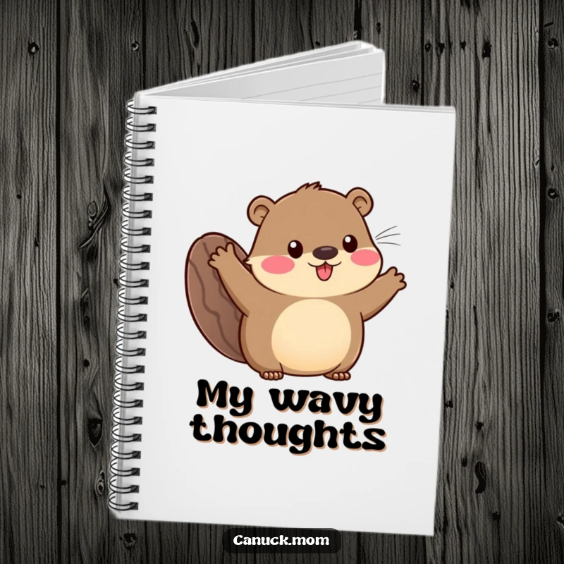 Funny notebook featuring an animal with a beaver tail waving enthusiastically, perfect for jotting down notes and inspired ideas.
