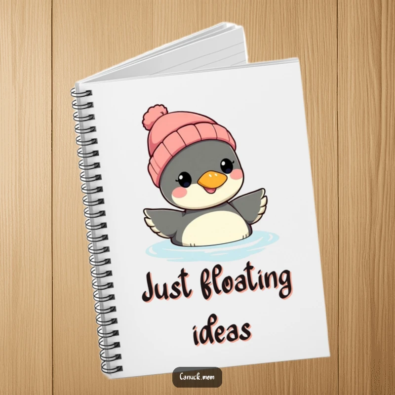 Funny Loon Beanie Notebook: A smiling loon wearing a beanie floats, ready to capture your thoughts with whimsical charm and humor.