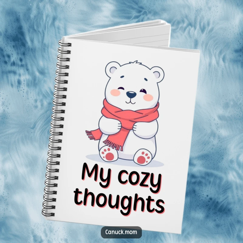Funny Polar Bear Hug Notebook, featuring a cute cartoon polar bear with a scarf, enthusiastically offering a hug, ideal for journaling.