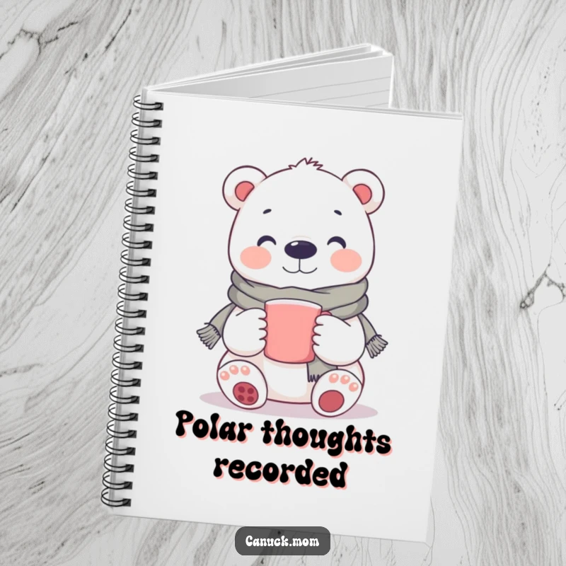 Funny Polar Bear Notebook: A friendly polar bear wearing a scarf and smiling, holding a mug, for inspired writing.