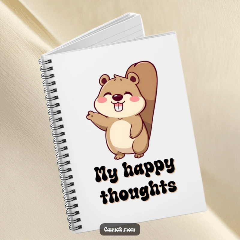 Funny notebook depicting an animal character with a beaver tail, enthusiastically waving hello.