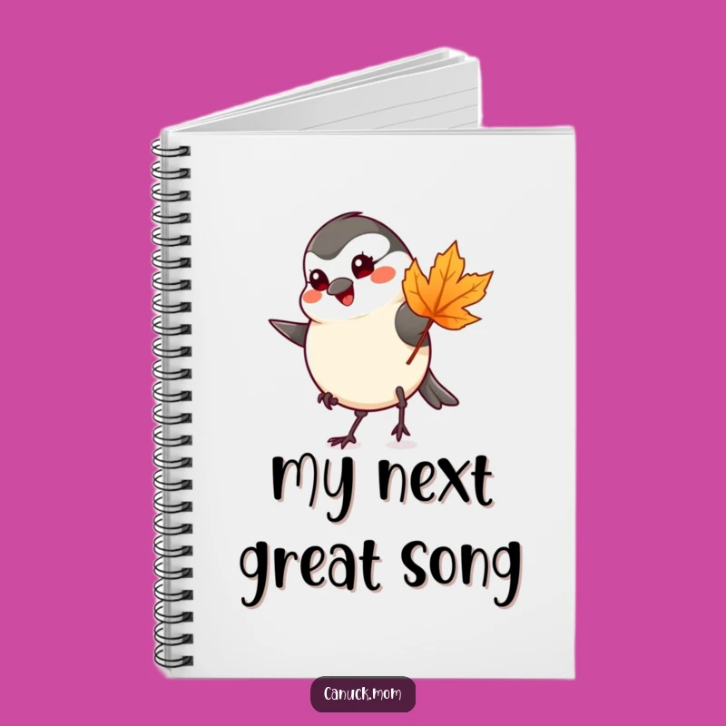 Funny Chickadee Maple Leaf Notebook - Cheerful Journal Gift