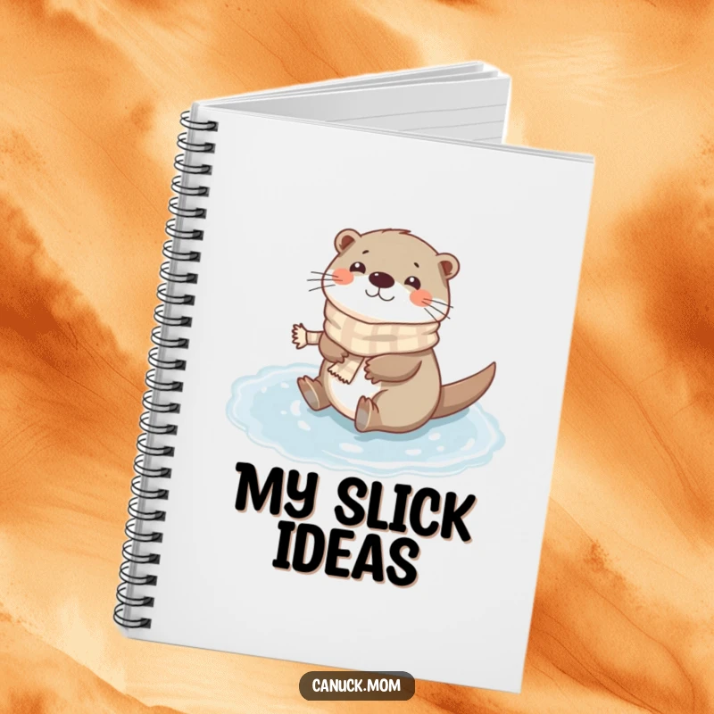 Funny Otter Scarf Notebook: A happy otter wearing a tiny scarf slides on a frozen puddle, ready for your notes.