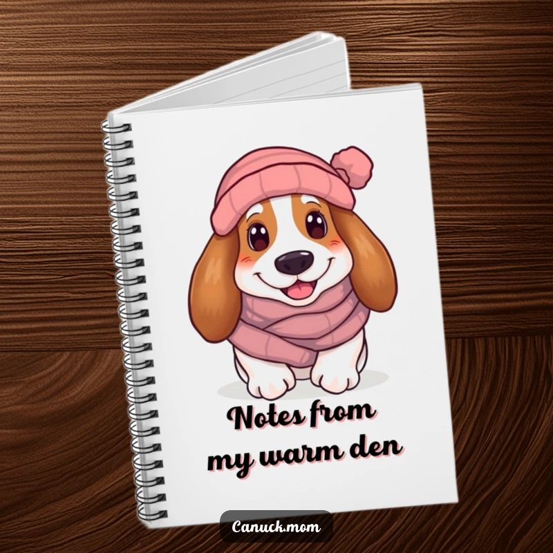 Funny Basset Hound Notebook: A smiling hound in winter attire, perfect for recording warm thoughts and winter memories.