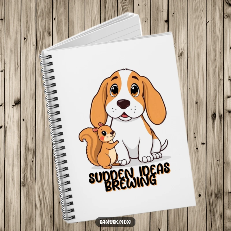 Funny Basset Hound Notebook: A surprised hound looks at a squirrel, ready to record your thoughts.
