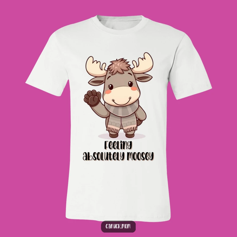 Funny Moose Scarf T-Shirt - Cheerful Waving Paw Tee, Perfect Winter Funny Gift