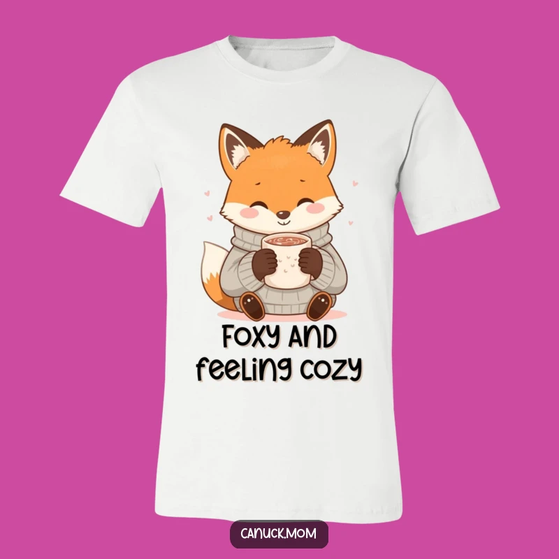 Funny Fox Cocoa T-Shirt: Cozy Sweater, Warm Sip - Adorable Animal Gift!
