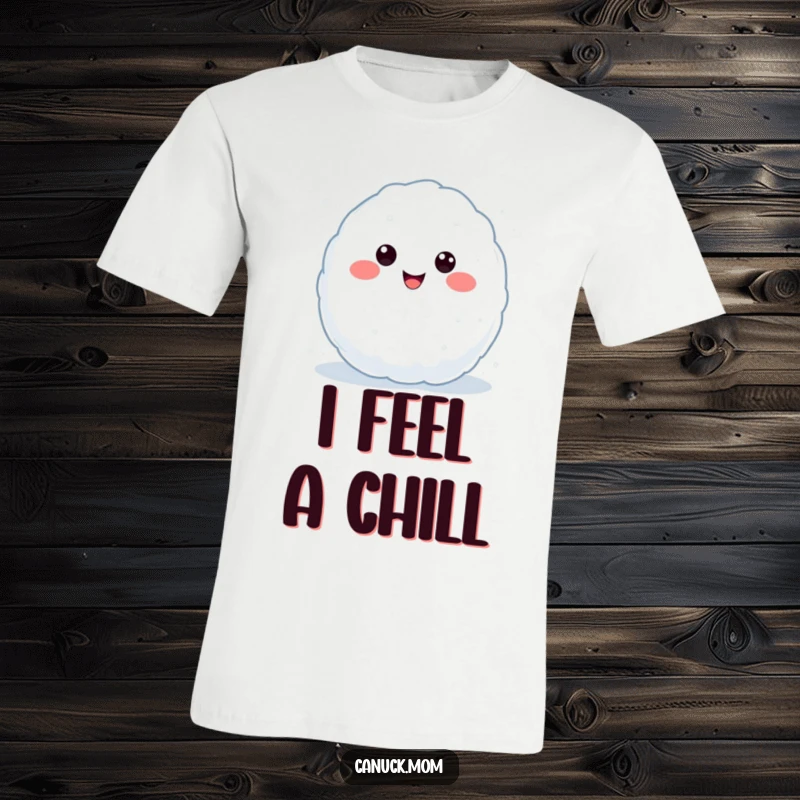 Funny Kawaii Snowball T-Shirt with a cute, smiling snowball character, mid-throw, great for winter fun and a funny gift.