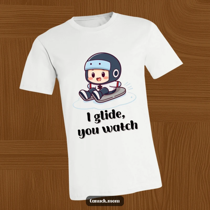 Funny Puck Slide T-Shirt: A hockey puck character in a funny, dynamic slide motion on an icy rink.