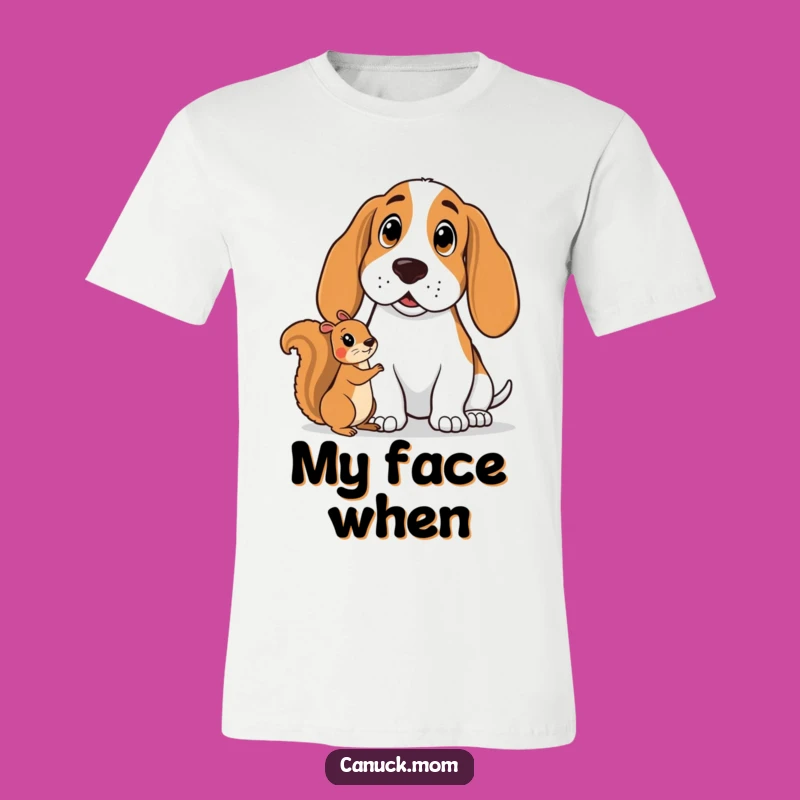 Funny Basset Hound Surprise T-Shirt - German Shepherd Watching Squirrel, Best Funny Gift