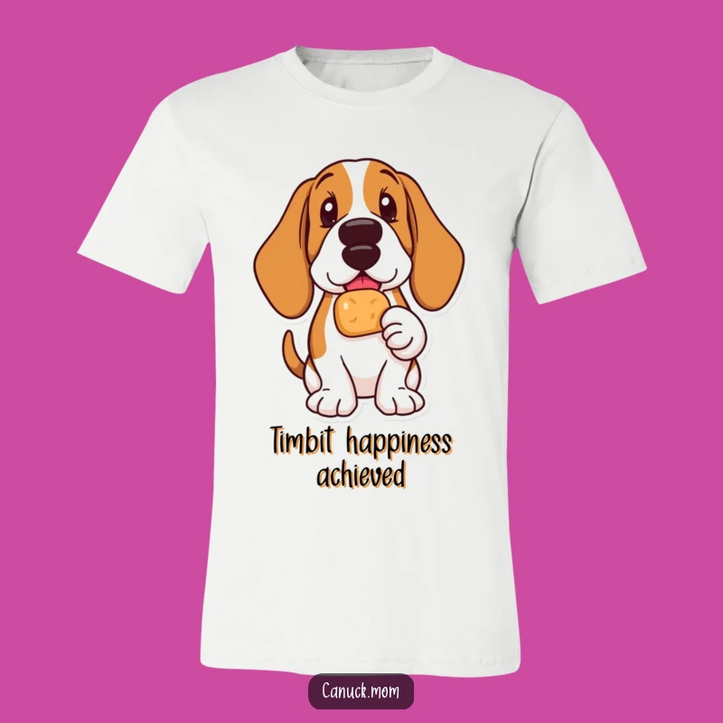 Funny Basset Hound Timbit T-Shirt: Joyful Canine Treat Celebration