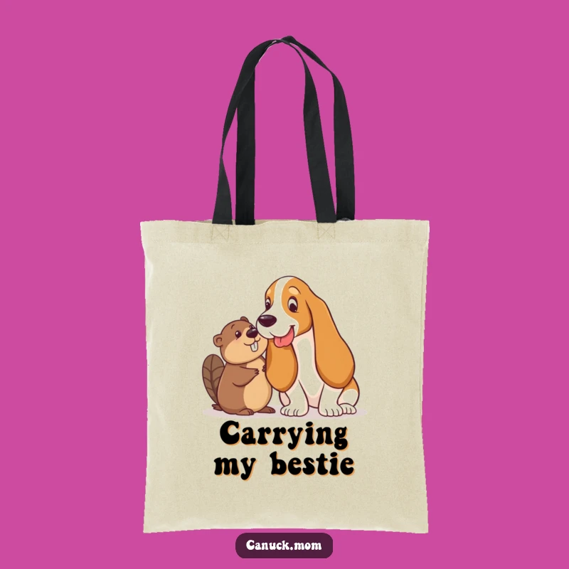 Funny Basset Hound & Beaver Tote Bag - Playful Pals Carryall, Chic Funny Gift