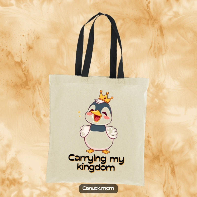Funny Loon Tote Bag with a regal crown, captured mid-song, ideal for carrying items with humorous flair.
