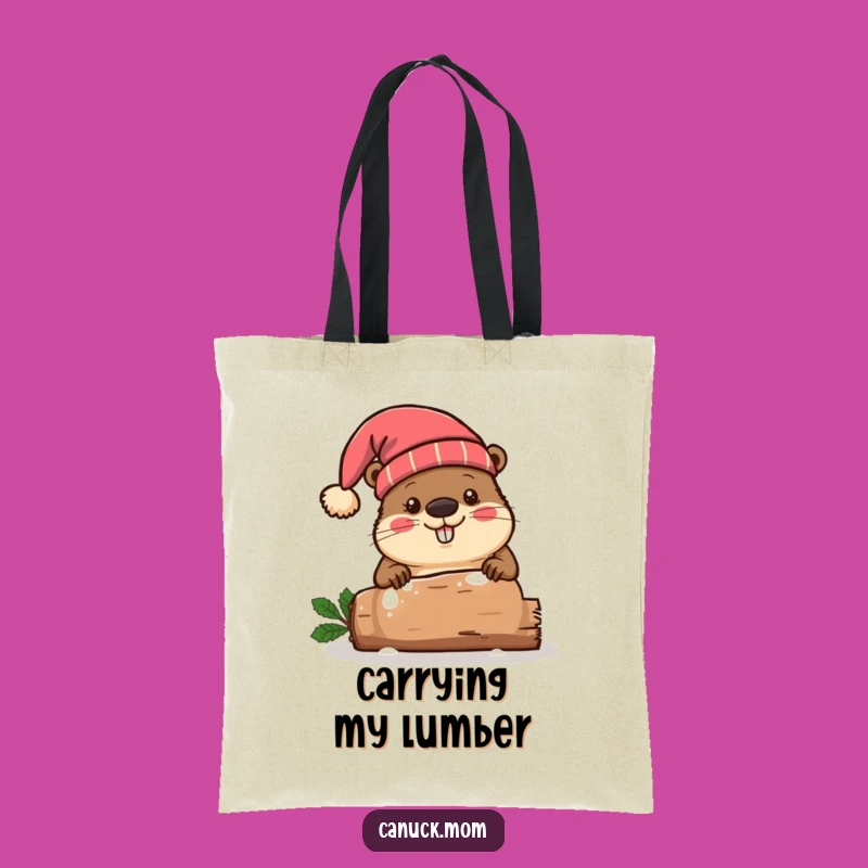 Funny Beaver Toque Tote Bag, Festive Log Chopping Fun, Perfect Canadian Gift