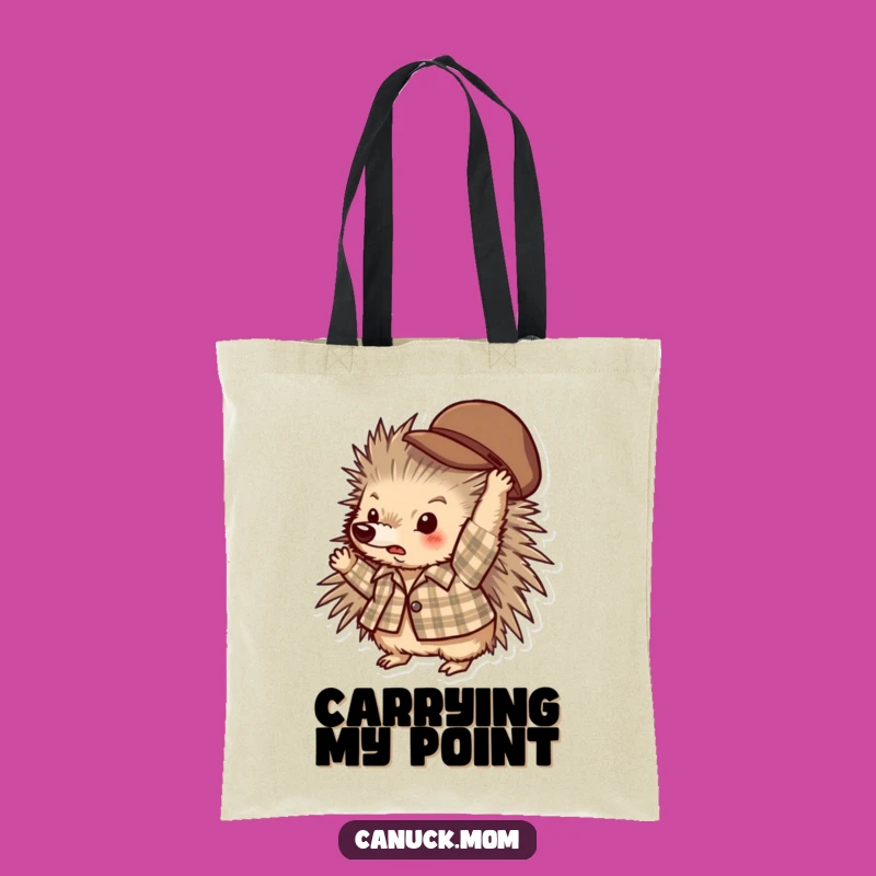 Funny Porcupine Plaid Tote Bag: Quirky Hat Tosser Shopping Bag