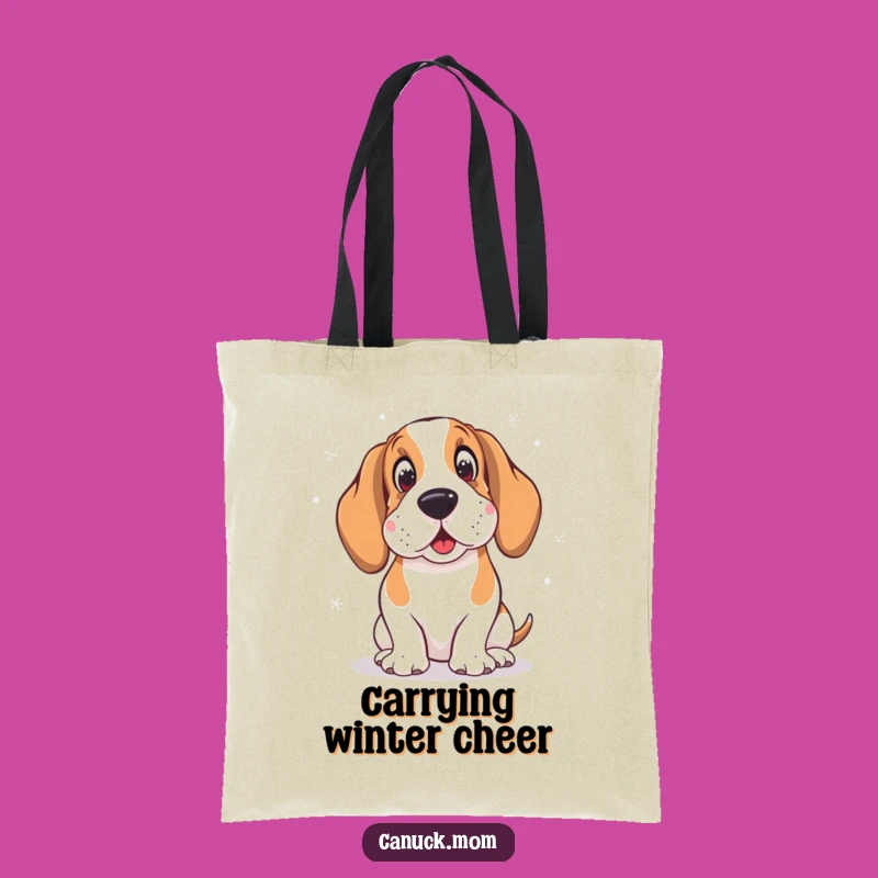 Funny Basset Hound Tote Bag: Snowflakes & Amused Hound - Carry Your Humor