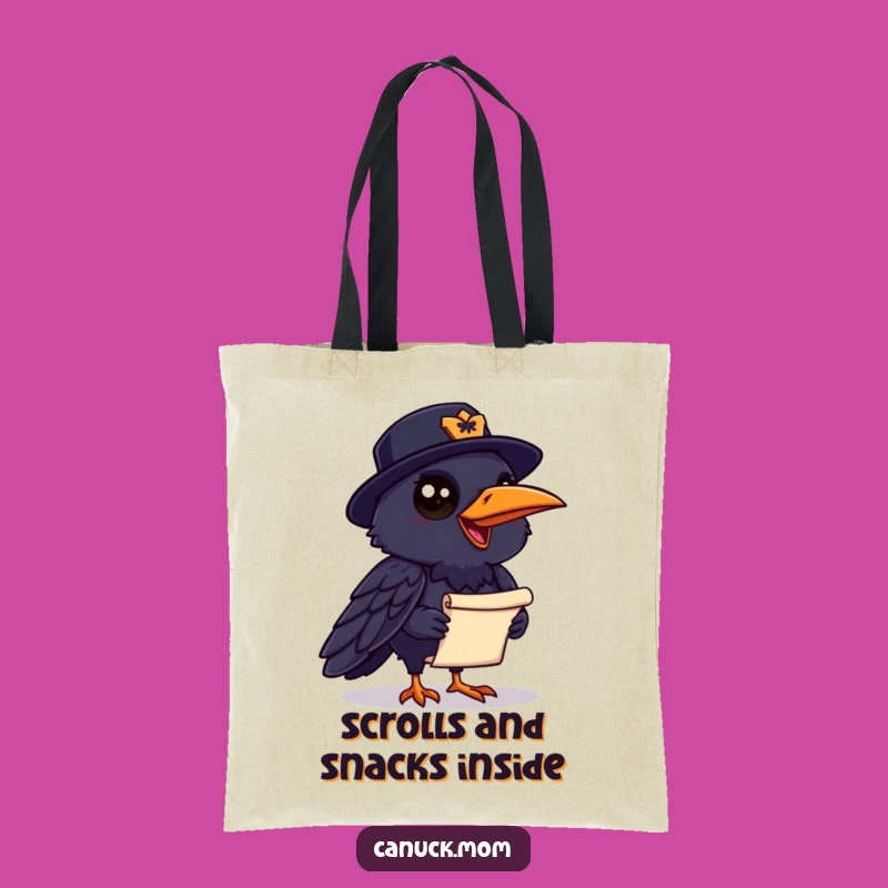 Funny Raven Mountie Tote Bag: Chatty Bird, Scroll - Practical Canadian Gift!