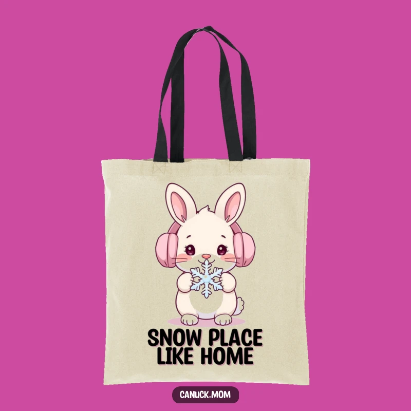 Funny Winter Rabbit Tote Bag: Cute Ear Muffs Snow Bunny Shopping Bag