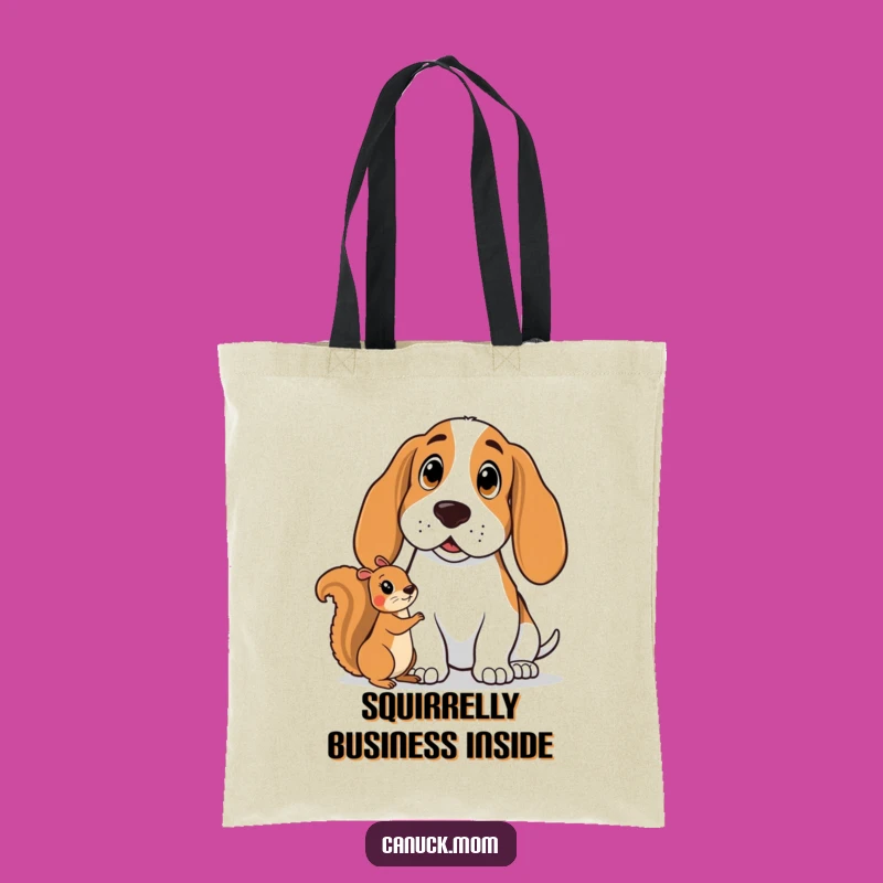 Funny Basset Hound Surprise Tote Bag - German Shepherd Watching Squirrel, Great Funny Gift
